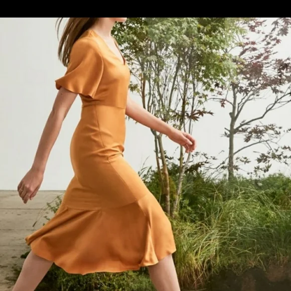 knee length dresses for ladies Chic Rust Orange Ruffled Midi Dress main image 1